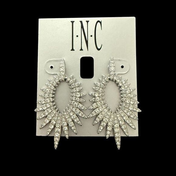 INC International Concepts Silver-Tone Door Knocker Party Statement Earrings - Picture 1 of 3